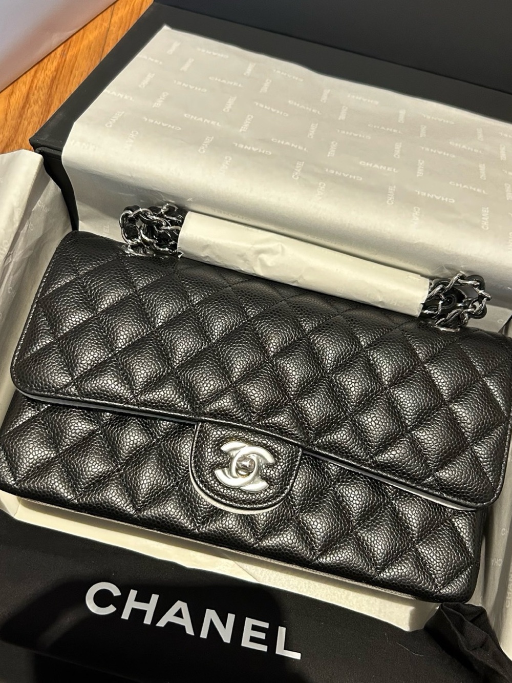 Chanel Black Quilted Leather Shoulder Bag with Silver Hardware